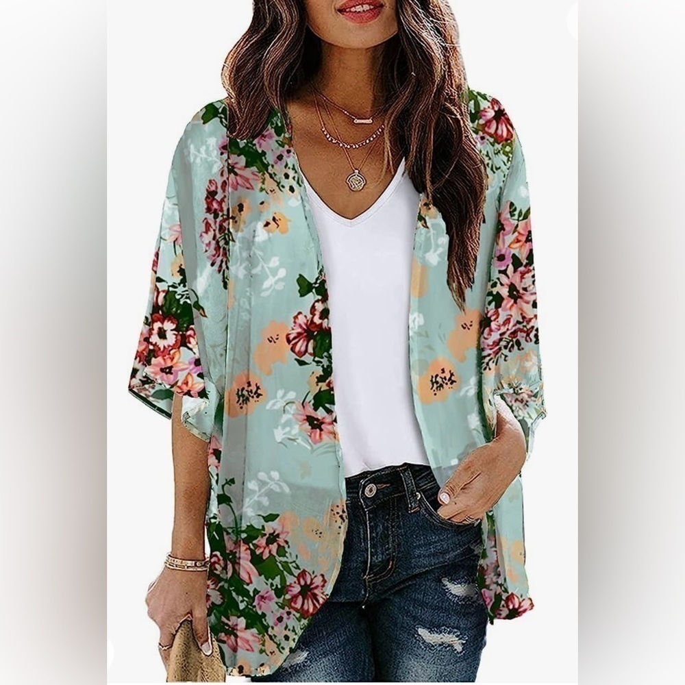 K.K Women Floral Print Lightweight Chiffon Kimono
Short Sleeve size: M